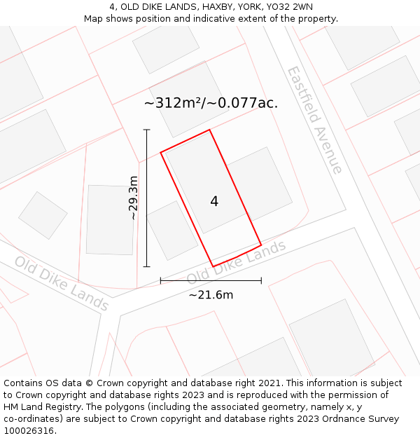 4, OLD DIKE LANDS, HAXBY, YORK, YO32 2WN: Plot and title map