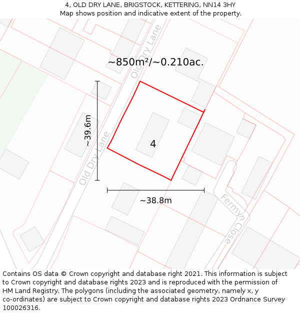 4, OLD DRY LANE, BRIGSTOCK, KETTERING, NN14 3HY: Plot and title map