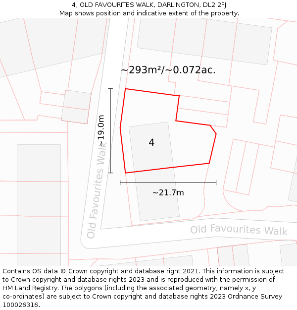 4, OLD FAVOURITES WALK, DARLINGTON, DL2 2FJ: Plot and title map