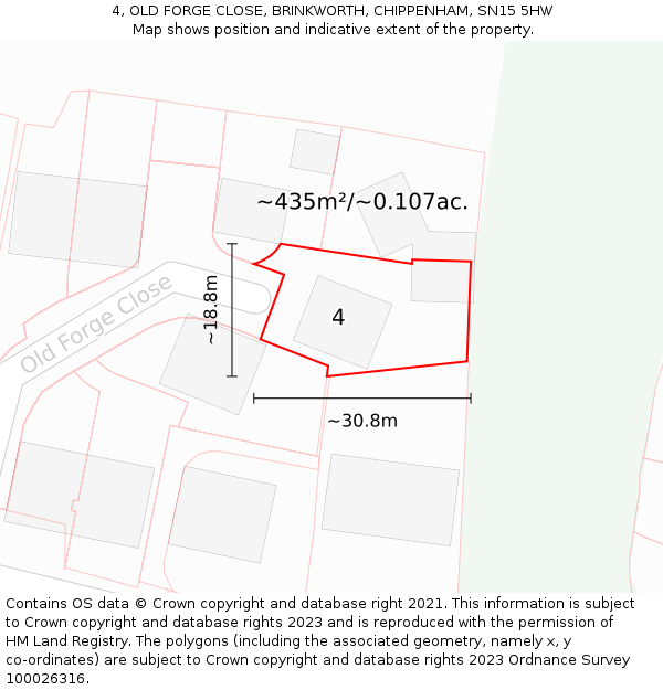 4, OLD FORGE CLOSE, BRINKWORTH, CHIPPENHAM, SN15 5HW: Plot and title map