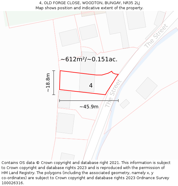 4, OLD FORGE CLOSE, WOODTON, BUNGAY, NR35 2LJ: Plot and title map