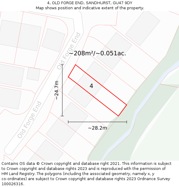 4, OLD FORGE END, SANDHURST, GU47 9DY: Plot and title map