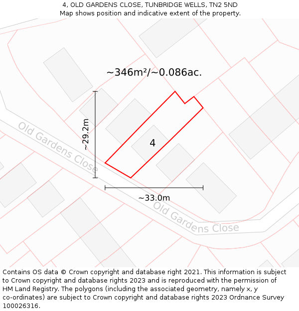 4, OLD GARDENS CLOSE, TUNBRIDGE WELLS, TN2 5ND: Plot and title map
