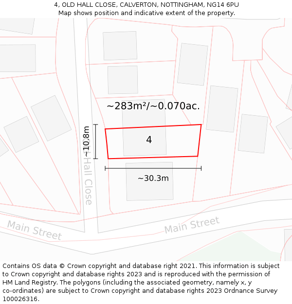 4, OLD HALL CLOSE, CALVERTON, NOTTINGHAM, NG14 6PU: Plot and title map