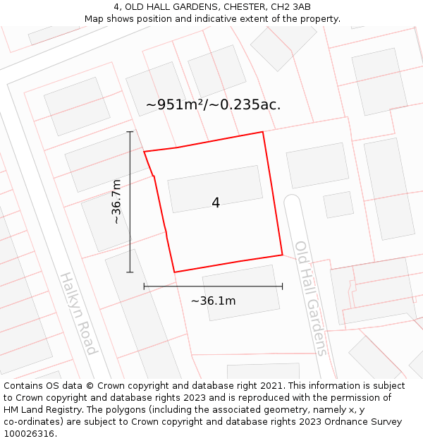 4, OLD HALL GARDENS, CHESTER, CH2 3AB: Plot and title map