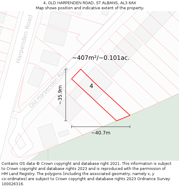 4, OLD HARPENDEN ROAD, ST ALBANS, AL3 6AX: Plot and title map