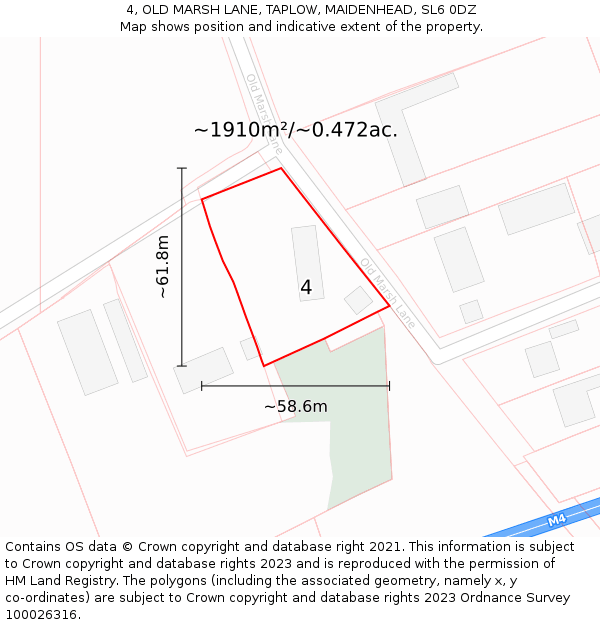 4, OLD MARSH LANE, TAPLOW, MAIDENHEAD, SL6 0DZ: Plot and title map