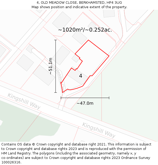 4, OLD MEADOW CLOSE, BERKHAMSTED, HP4 3UG: Plot and title map