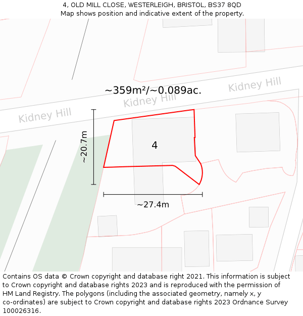 4, OLD MILL CLOSE, WESTERLEIGH, BRISTOL, BS37 8QD: Plot and title map