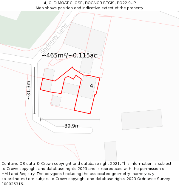 4, OLD MOAT CLOSE, BOGNOR REGIS, PO22 9UP: Plot and title map