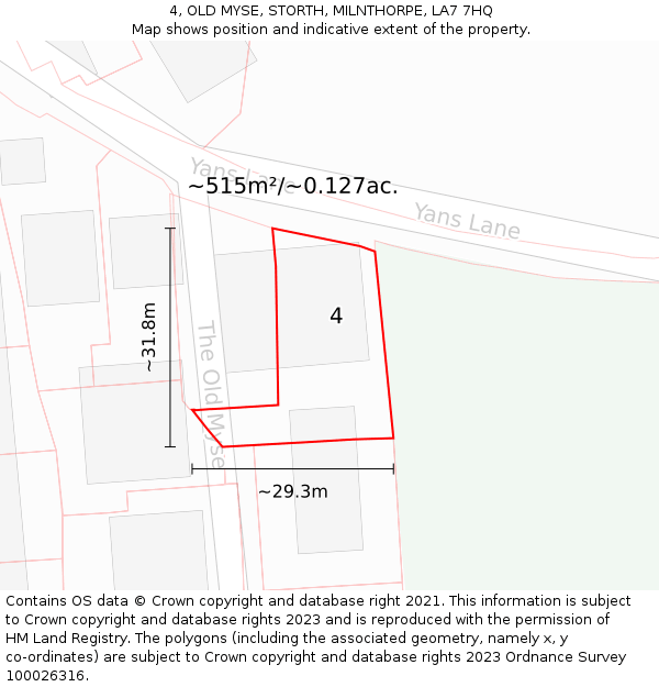 4, OLD MYSE, STORTH, MILNTHORPE, LA7 7HQ: Plot and title map