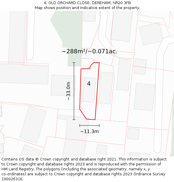 4, OLD ORCHARD CLOSE, DEREHAM, NR20 3FB: Plot and title map
