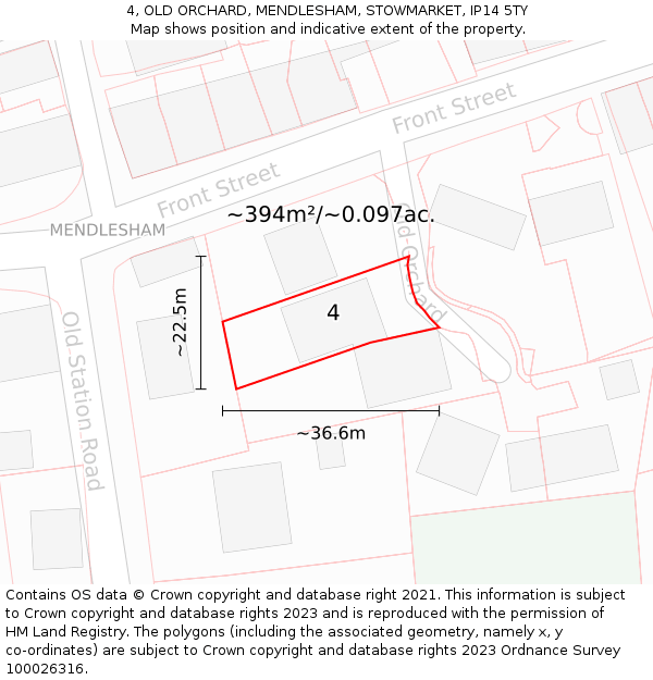 4, OLD ORCHARD, MENDLESHAM, STOWMARKET, IP14 5TY: Plot and title map