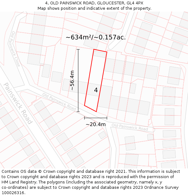 4, OLD PAINSWICK ROAD, GLOUCESTER, GL4 4PX: Plot and title map