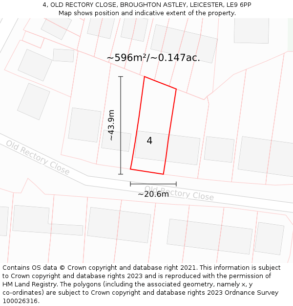 4, OLD RECTORY CLOSE, BROUGHTON ASTLEY, LEICESTER, LE9 6PP: Plot and title map