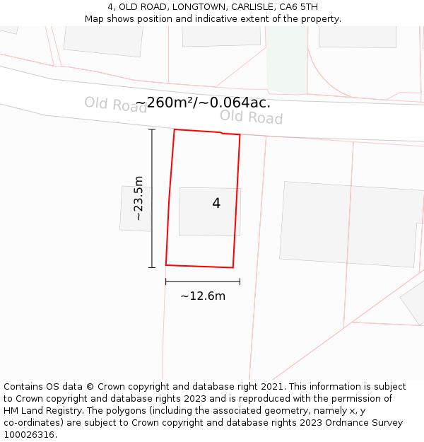 4, OLD ROAD, LONGTOWN, CARLISLE, CA6 5TH: Plot and title map
