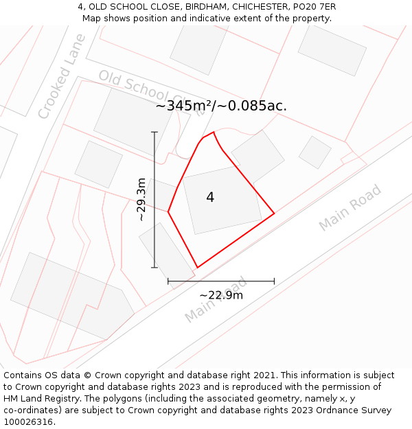 4, OLD SCHOOL CLOSE, BIRDHAM, CHICHESTER, PO20 7ER: Plot and title map