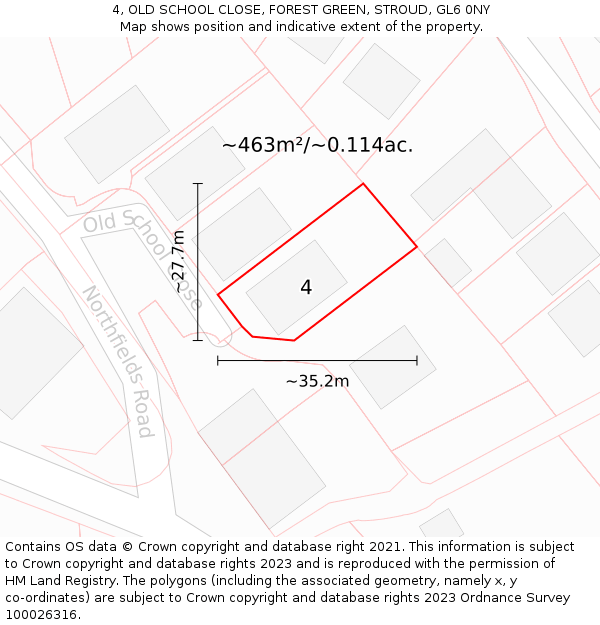 4, OLD SCHOOL CLOSE, FOREST GREEN, STROUD, GL6 0NY: Plot and title map