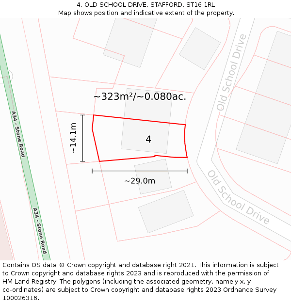 4, OLD SCHOOL DRIVE, STAFFORD, ST16 1RL: Plot and title map