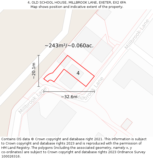 4, OLD SCHOOL HOUSE, MILLBROOK LANE, EXETER, EX2 6FA: Plot and title map