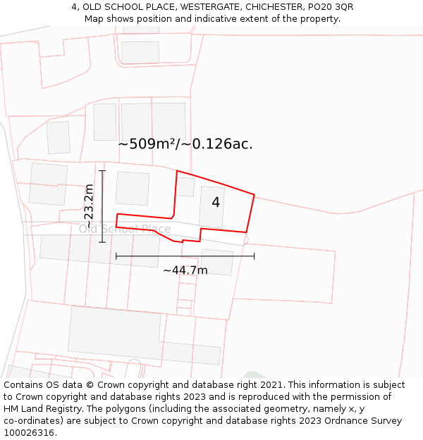 4, OLD SCHOOL PLACE, WESTERGATE, CHICHESTER, PO20 3QR: Plot and title map