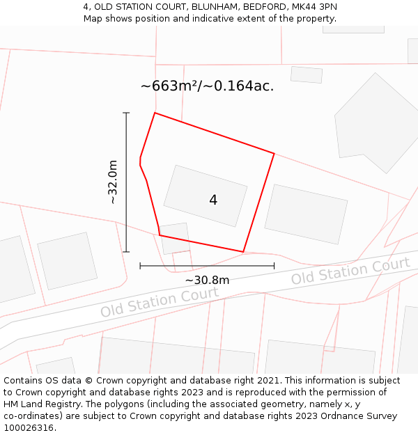 4, OLD STATION COURT, BLUNHAM, BEDFORD, MK44 3PN: Plot and title map