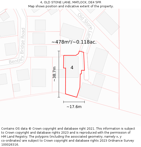 4, OLD STONE LANE, MATLOCK, DE4 5PR: Plot and title map