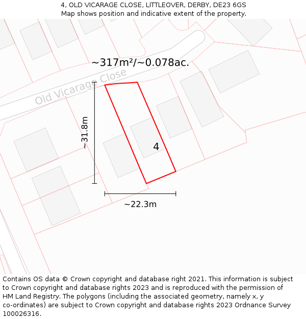 4, OLD VICARAGE CLOSE, LITTLEOVER, DERBY, DE23 6GS: Plot and title map