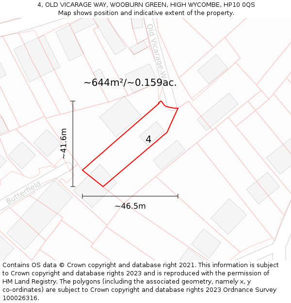 4, OLD VICARAGE WAY, WOOBURN GREEN, HIGH WYCOMBE, HP10 0QS: Plot and title map