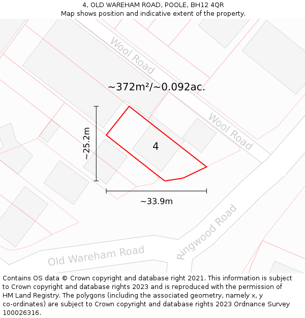 4, OLD WAREHAM ROAD, POOLE, BH12 4QR: Plot and title map