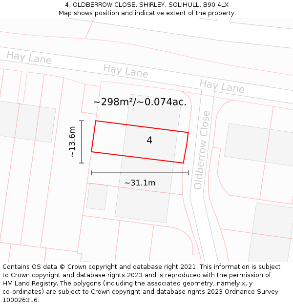 4, OLDBERROW CLOSE, SHIRLEY, SOLIHULL, B90 4LX: Plot and title map