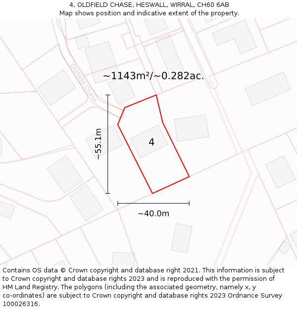 4, OLDFIELD CHASE, HESWALL, WIRRAL, CH60 6AB: Plot and title map