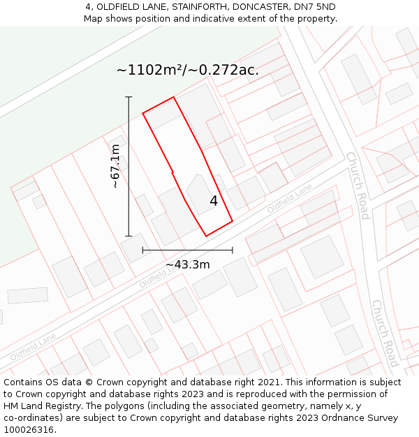 4, OLDFIELD LANE, STAINFORTH, DONCASTER, DN7 5ND: Plot and title map