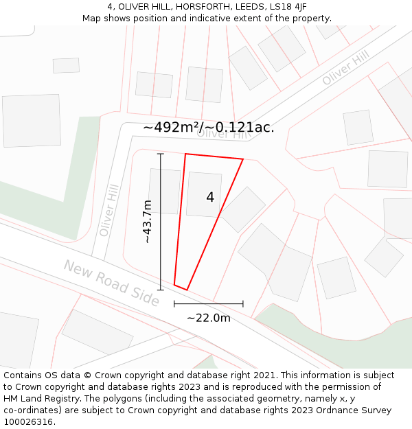 4, OLIVER HILL, HORSFORTH, LEEDS, LS18 4JF: Plot and title map