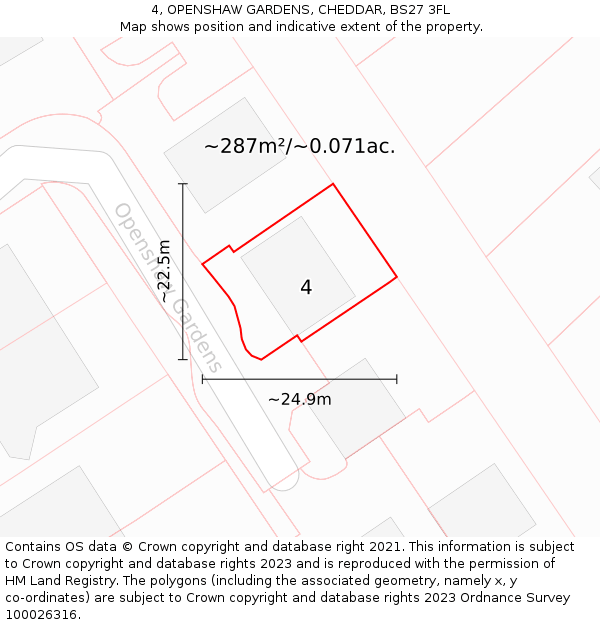 4, OPENSHAW GARDENS, CHEDDAR, BS27 3FL: Plot and title map