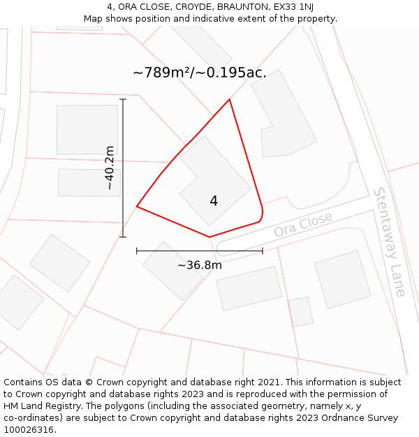 4, ORA CLOSE, CROYDE, BRAUNTON, EX33 1NJ: Plot and title map