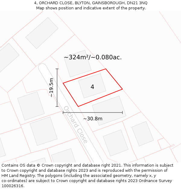 4, ORCHARD CLOSE, BLYTON, GAINSBOROUGH, DN21 3NQ: Plot and title map