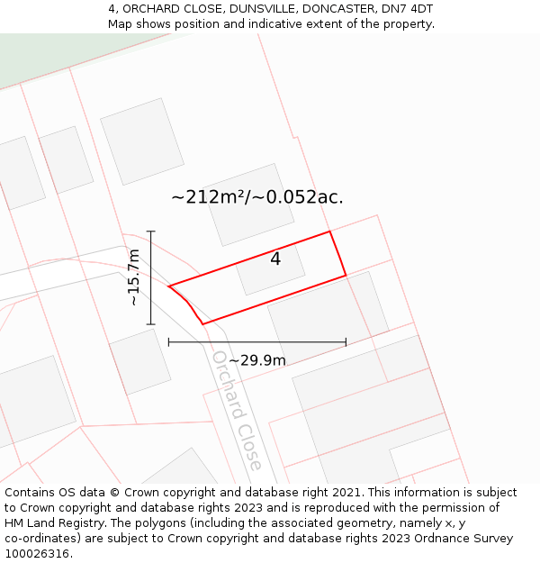 4, ORCHARD CLOSE, DUNSVILLE, DONCASTER, DN7 4DT: Plot and title map