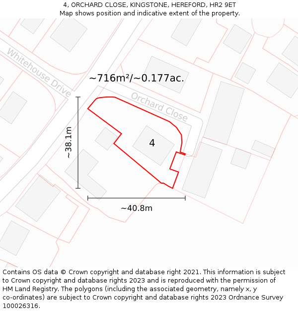 4, ORCHARD CLOSE, KINGSTONE, HEREFORD, HR2 9ET: Plot and title map