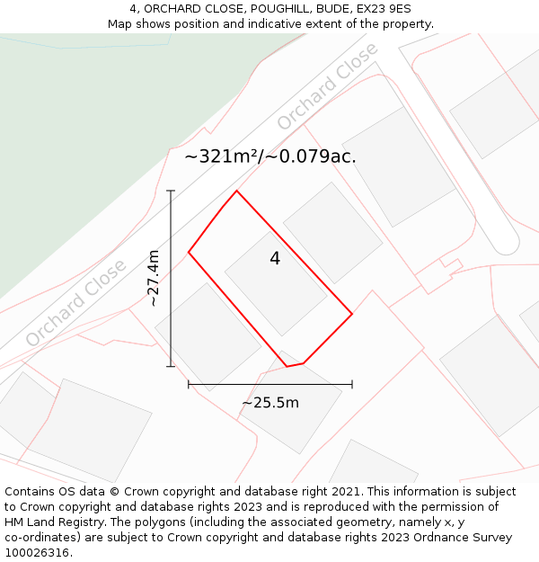 4, ORCHARD CLOSE, POUGHILL, BUDE, EX23 9ES: Plot and title map