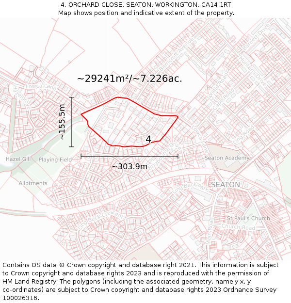 4, ORCHARD CLOSE, SEATON, WORKINGTON, CA14 1RT: Plot and title map