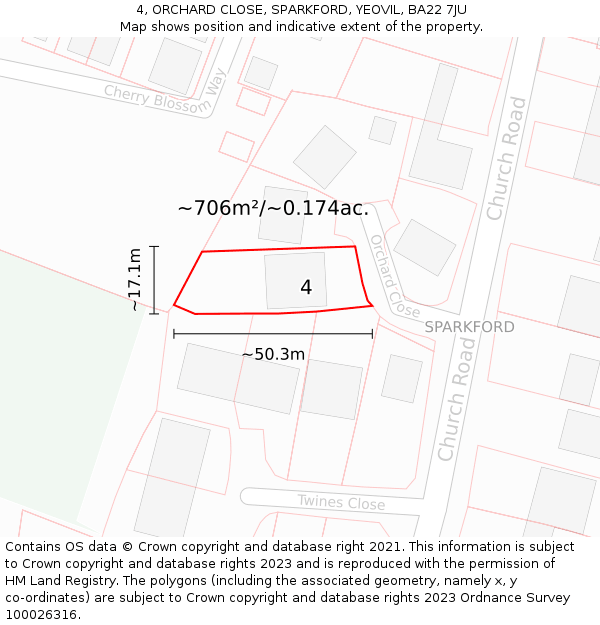 4, ORCHARD CLOSE, SPARKFORD, YEOVIL, BA22 7JU: Plot and title map