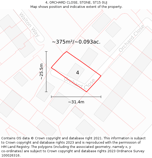 4, ORCHARD CLOSE, STONE, ST15 0UJ: Plot and title map
