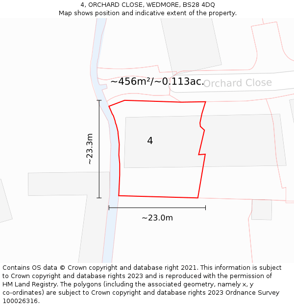 4, ORCHARD CLOSE, WEDMORE, BS28 4DQ: Plot and title map