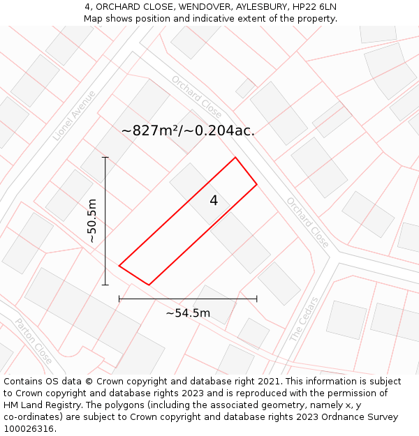 4, ORCHARD CLOSE, WENDOVER, AYLESBURY, HP22 6LN: Plot and title map