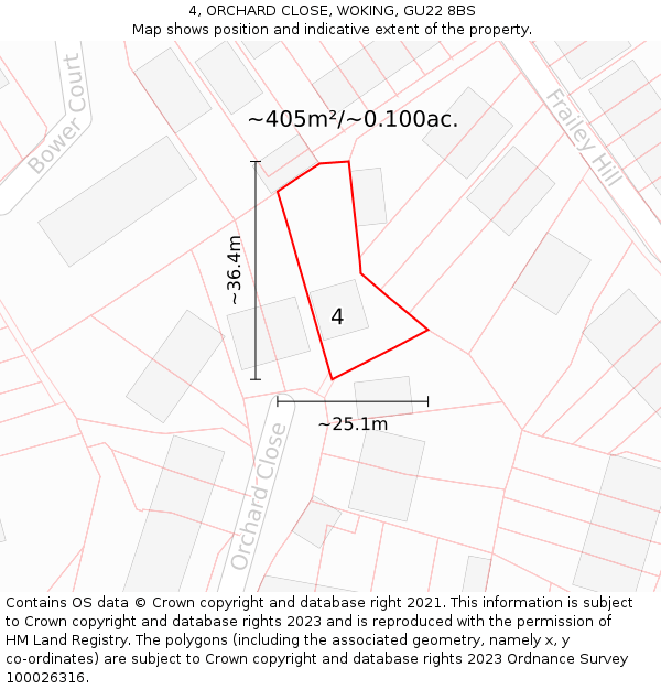 4, ORCHARD CLOSE, WOKING, GU22 8BS: Plot and title map
