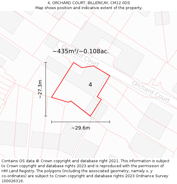 4, ORCHARD COURT, BILLERICAY, CM12 0DS: Plot and title map