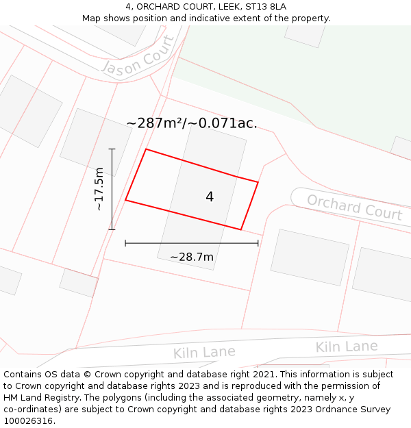 4, ORCHARD COURT, LEEK, ST13 8LA: Plot and title map