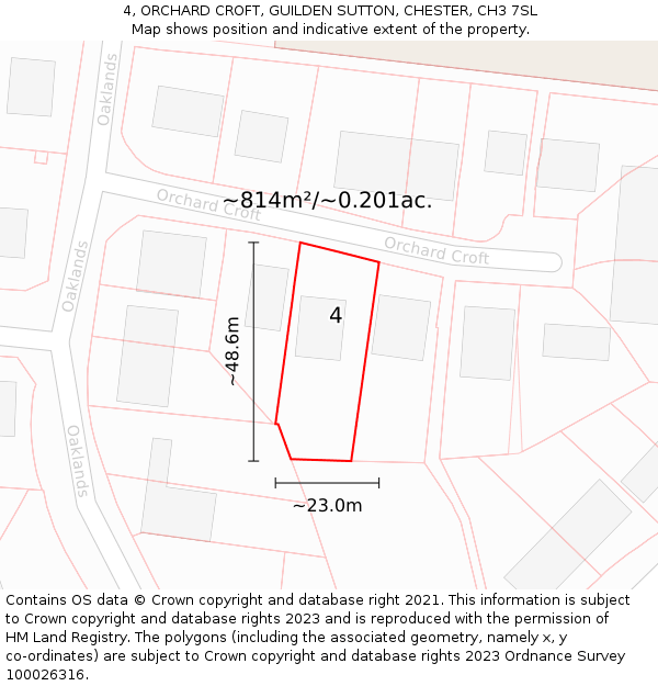 4, ORCHARD CROFT, GUILDEN SUTTON, CHESTER, CH3 7SL: Plot and title map
