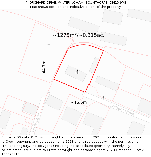 4, ORCHARD DRIVE, WINTERINGHAM, SCUNTHORPE, DN15 9PG: Plot and title map